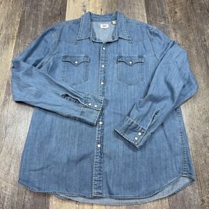 Levi's Denim Barstow Western Snap Shirt Men's‎ XXL Long Sleeve Cotton Light Wash